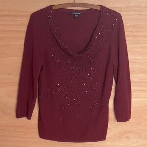 Eileen Fisher 100% merino wool cowl neck sweater women's size S small beaded